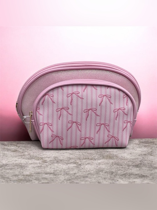 Handbags - Pink Bow Print Cosmetic Pouch Set NEW